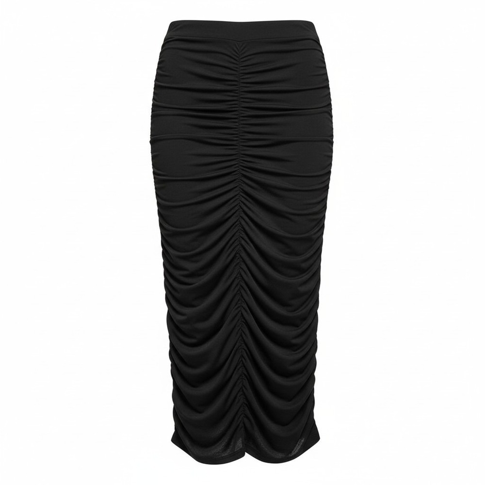 Naked Wardrobe Ruched Midi Skirt Womens Large Black Bodycon Sexy Chic Night Out